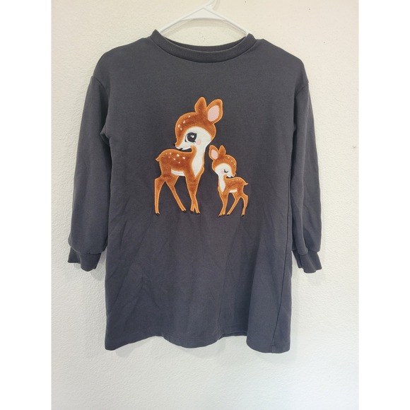 H&M Kids Gray Deer Print Long Sleeve Sweatshirt Dress Size 9-10Y #9 - Picture 1 of 4
